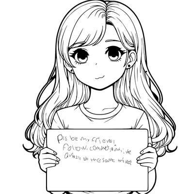 realistic girl holding a sign