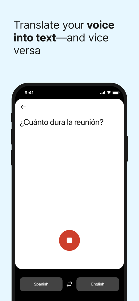 DeepL for Intune - Interfaz de DeepL para Intune que muestra la función de traducción de voz a texto de español a inglés.