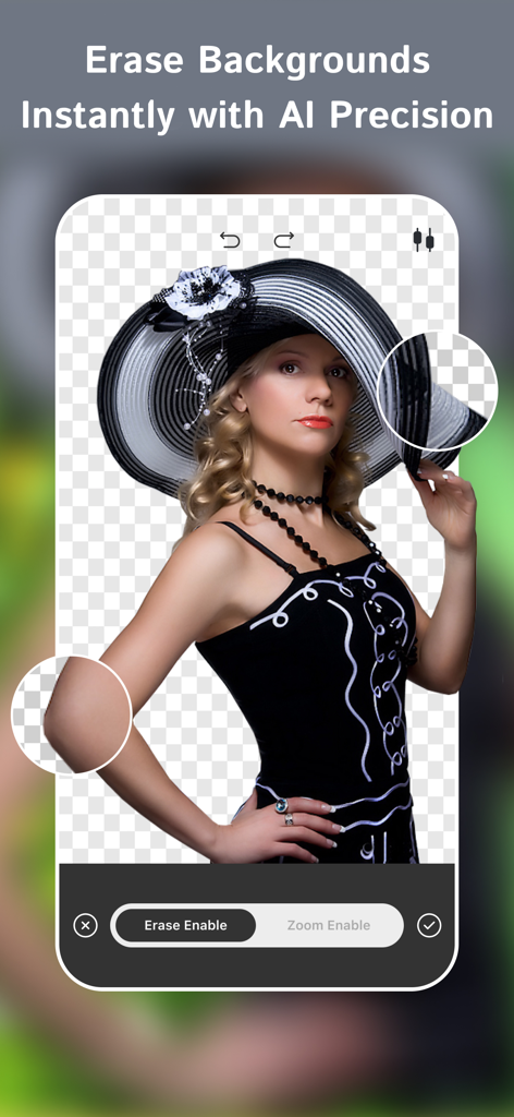 PixelLab: AI Photo Editor - PixelLab app interface showing the AI background removal feature on a portrait photo