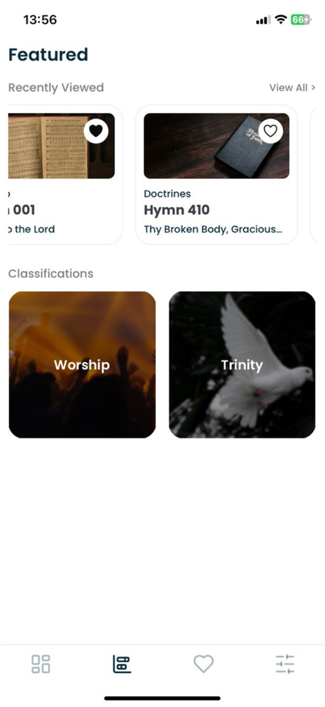 Seventh Day Adventist Hymnal - Featured categories and recently viewed hymns in the SDA Hymnal mobile app
