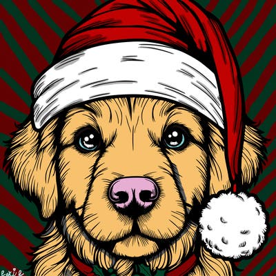 realistic dog with a christmas hat