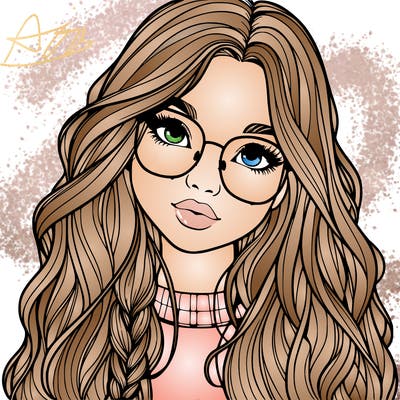 girl with long hair and freckles and glasses realistic