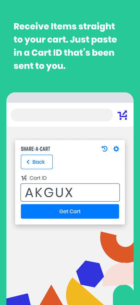 Share-A-Cart - Interface for receiving items by entering a Cart ID code