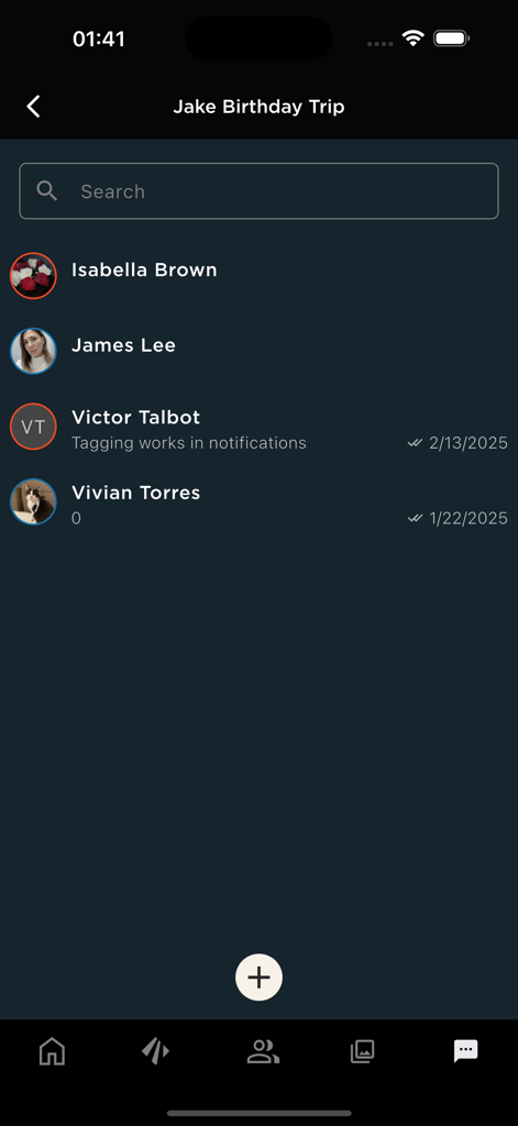 Eleven Experience - Group chat and trip participant list for a private adventure in the Eleven Experience app.