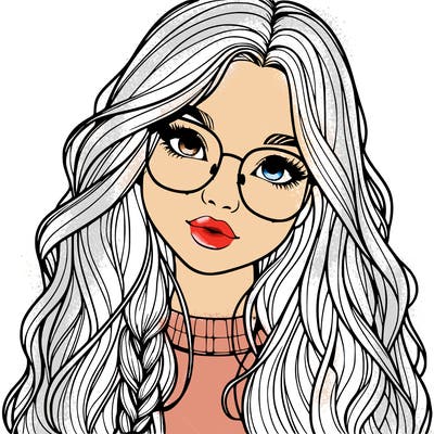 girl with long hair and freckles and glasses realistic