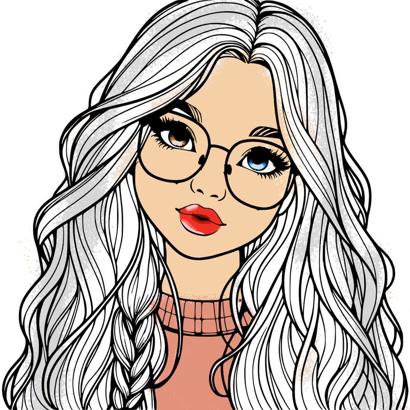 girl with long hair and freckles and glasses realistic