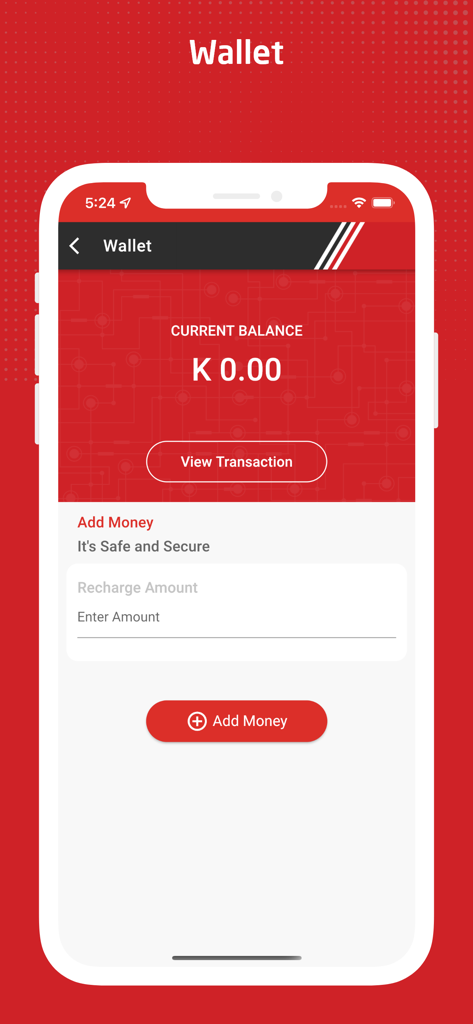 GoFood (PNG) Customer - GoFood PNGのアプリ内デジタルウォレット画面。現在の残高とチャージオプションが表示されています