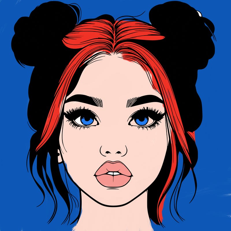 realistic girl with two buns on her hair and lips