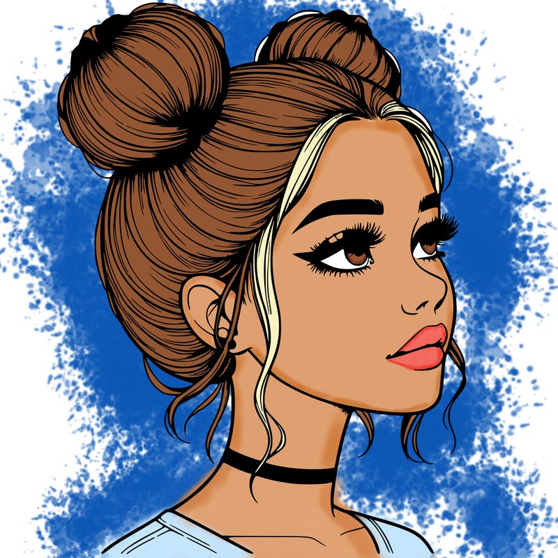 realistic girl with buns on the top of her head