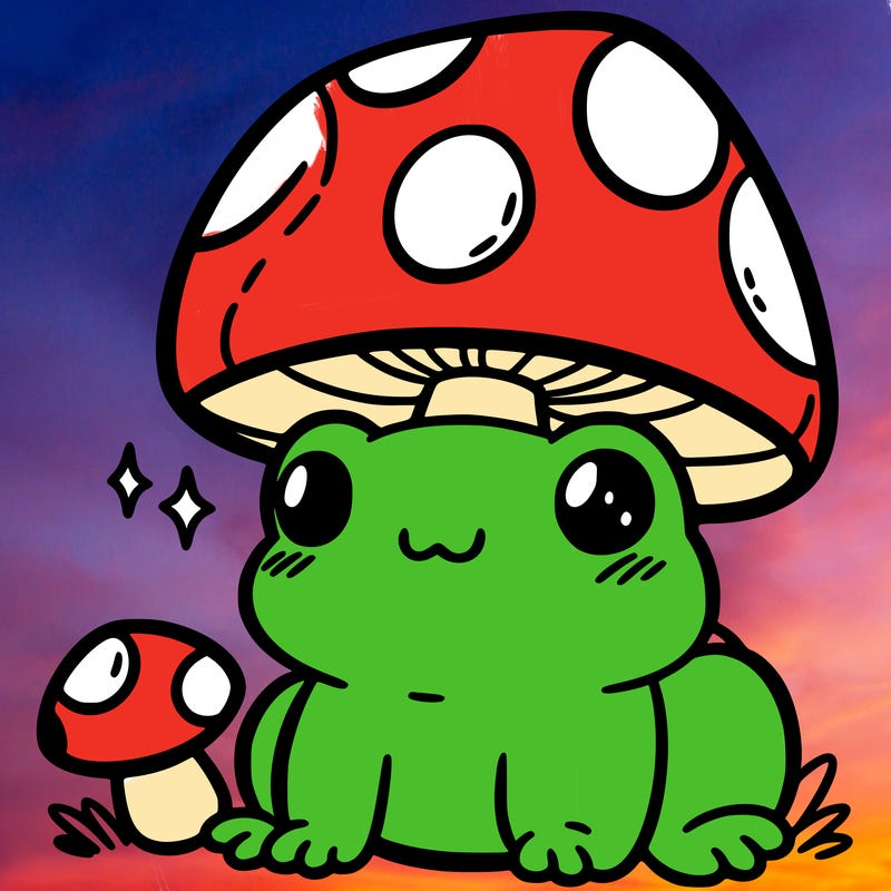 a cute frog with a mushroom hat