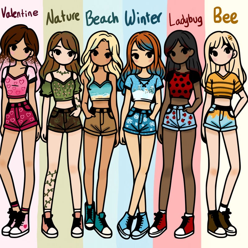 a group of girls wearing crop tops and shorts