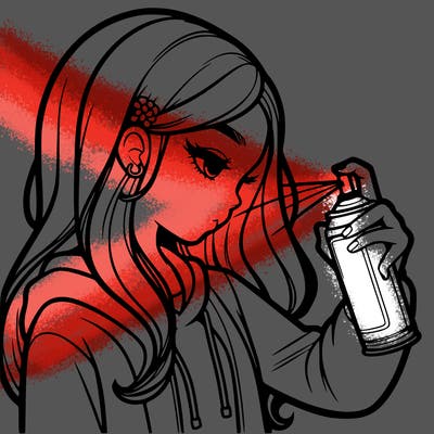 a realistic girl spray painting