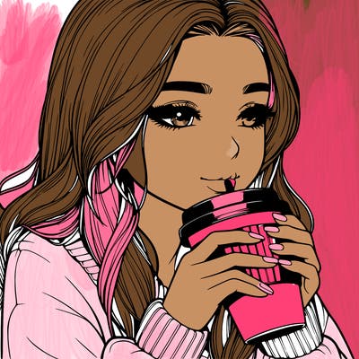 realistic girl drinking coffee