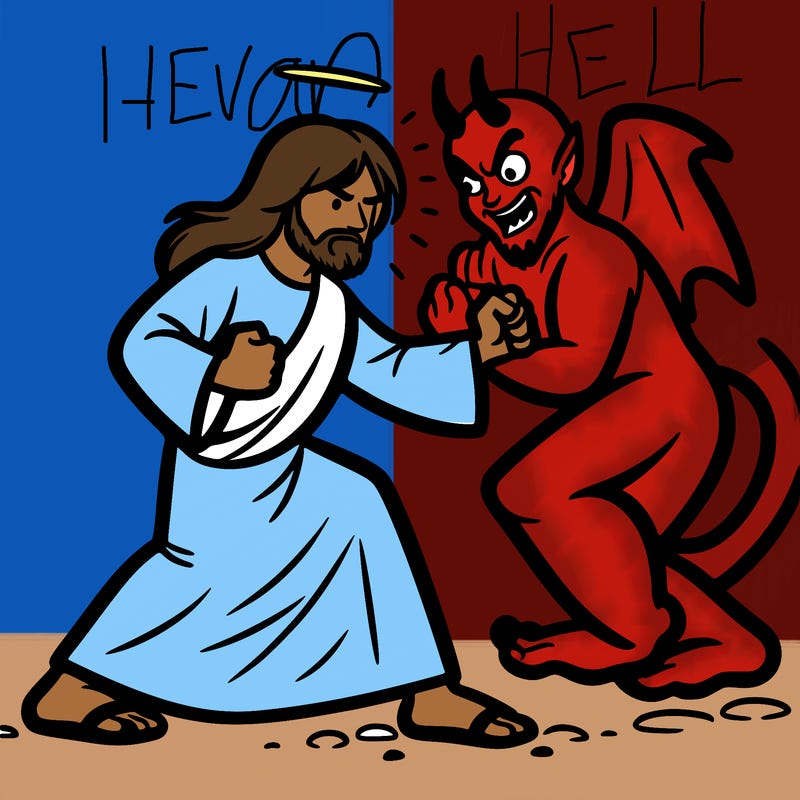 jesus fighting the devil