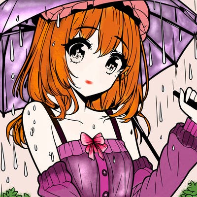 pretty anime girl in the rain