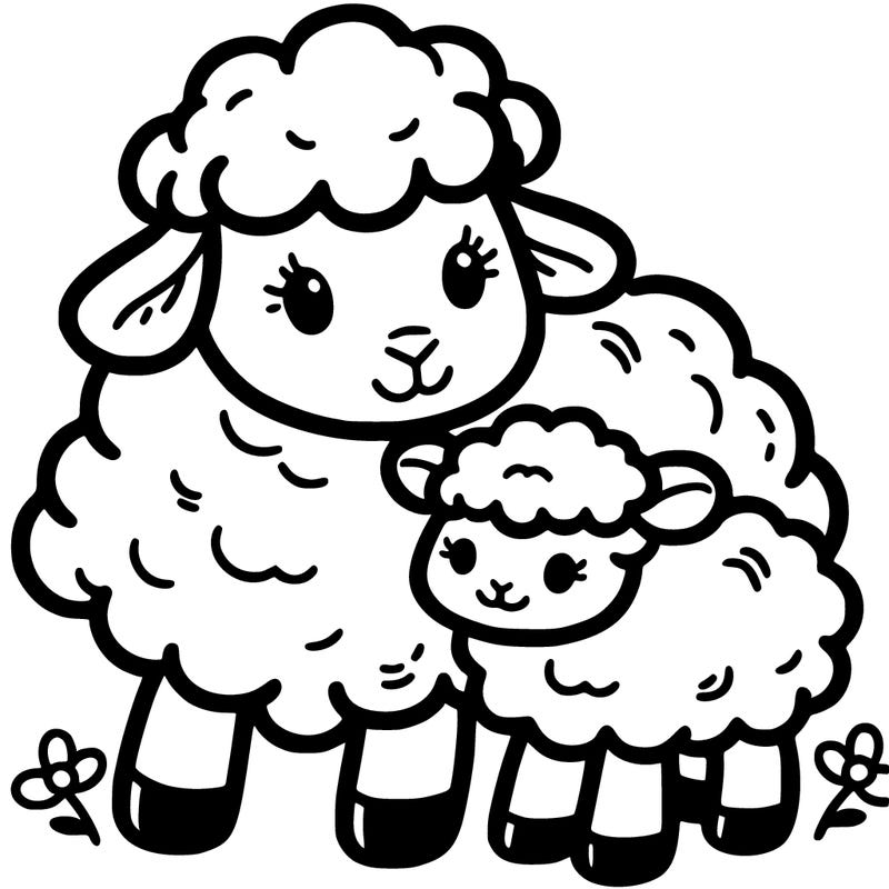 a cute sheep mom with her lamb