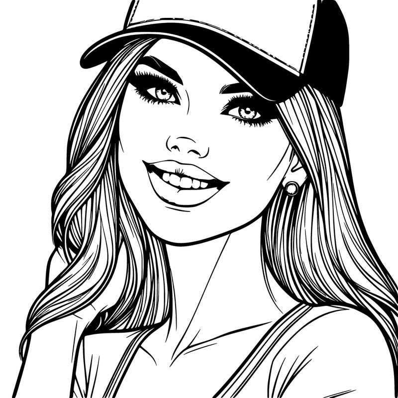 beautiful woman with baseball hat and pretty smile realistic