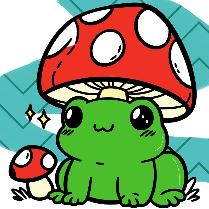 a cute frog with a mushroom hat