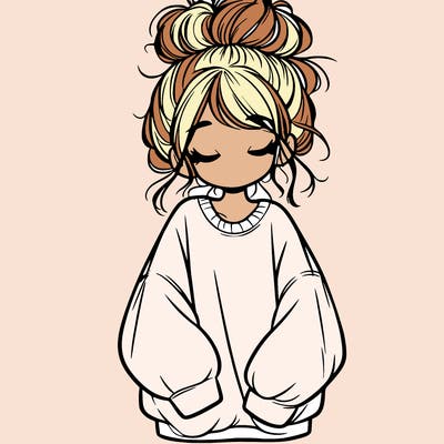 girl with baggy sweatshirt and messy bun