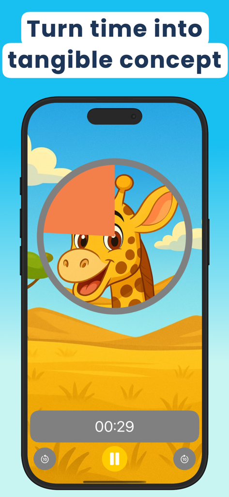 Visual Timer for Kids - Visual timer for kids showing a giraffe illustration being revealed behind a countdown disc