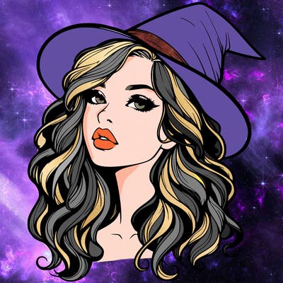 realistic witch girl with wavy hair and lips