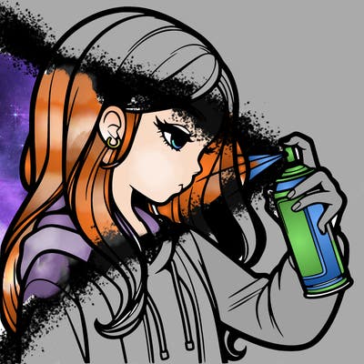 a realistic girl spray painting