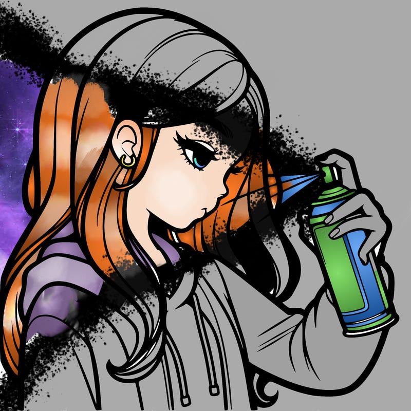 a realistic girl spray painting