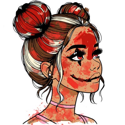 realistic girl with buns on the top of her head