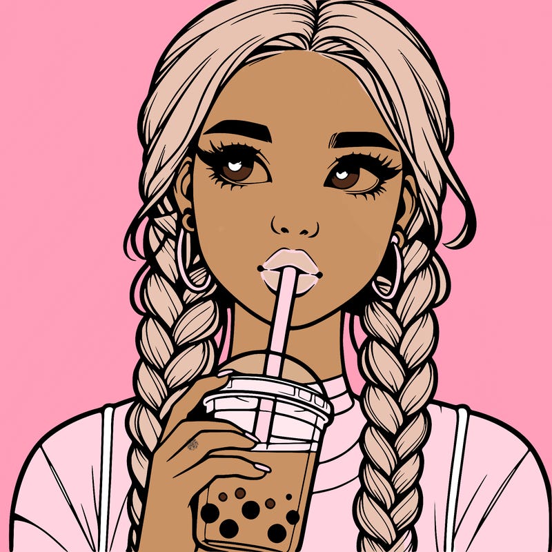 realistic girl with braided hair drinking boba