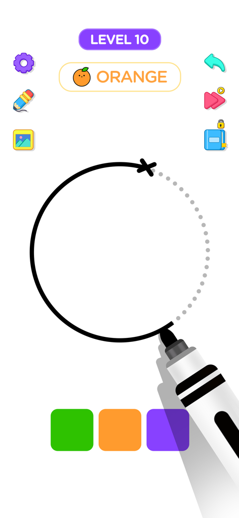 Coloring Book ASMR Drawing - A digital marker tracing a circle on a white background in the Coloring Book ASMR app interface