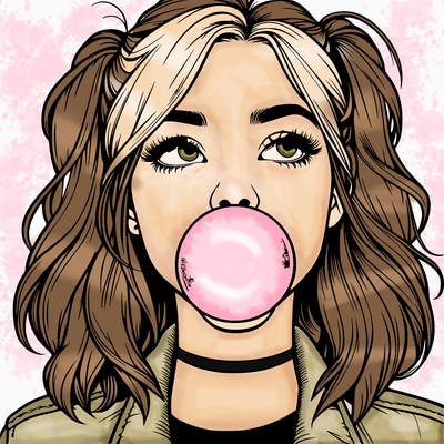 realististic girl blowing bubble -gum