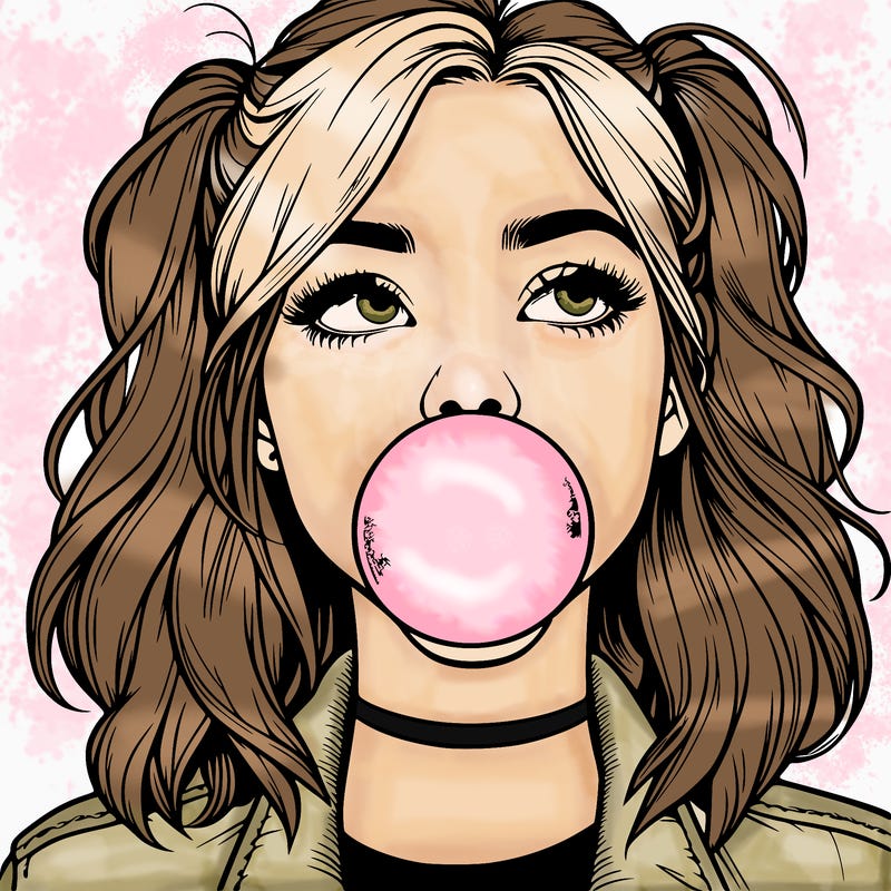 realististic girl blowing bubble -gum