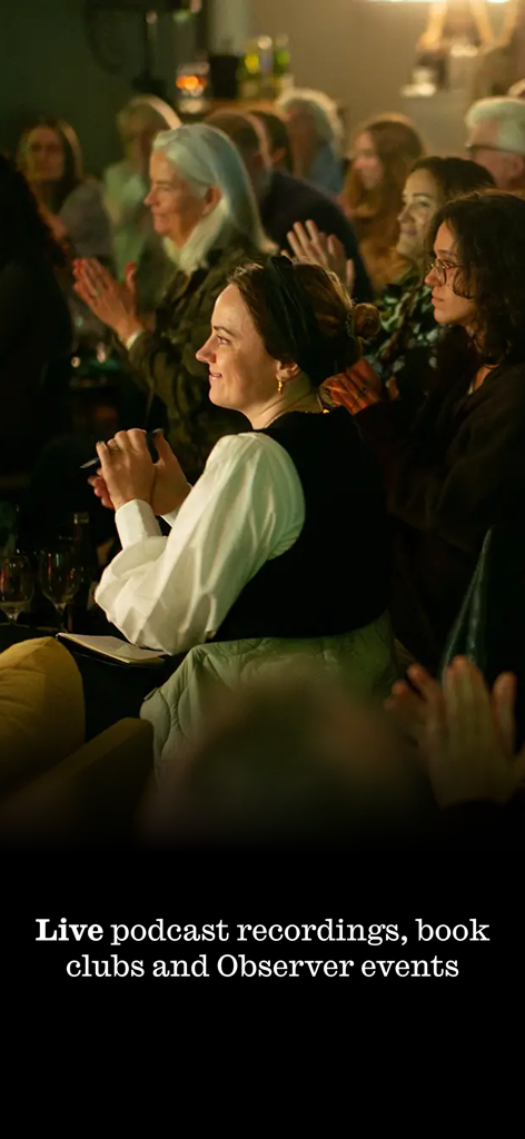 Subscribers attending a live podcast recording and book club event hosted by The Observer