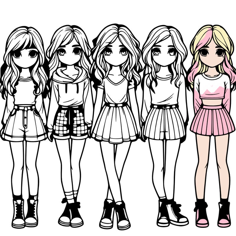 group of 6 realistic girls in a row