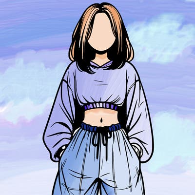 realistic girl faceless with baggy pants and a crop top