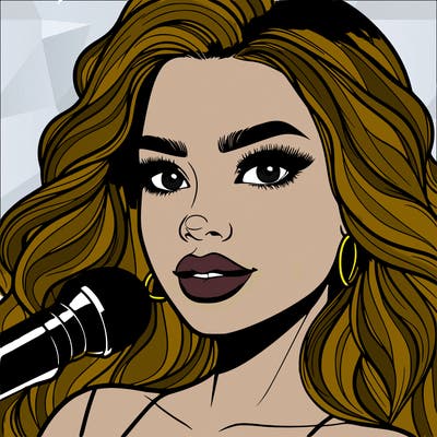 realistic beautiful woman pop star on stage hair eyes lips nose