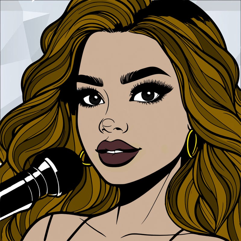 realistic beautiful woman pop star on stage hair eyes lips nose