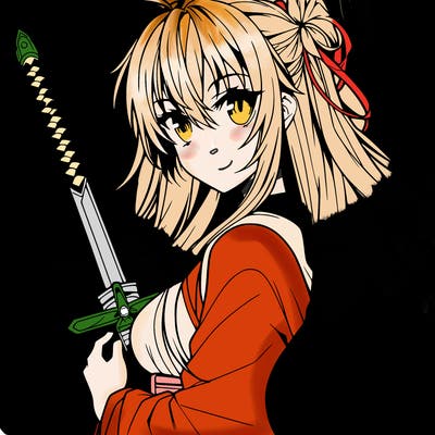 anime girl with long hair and sword