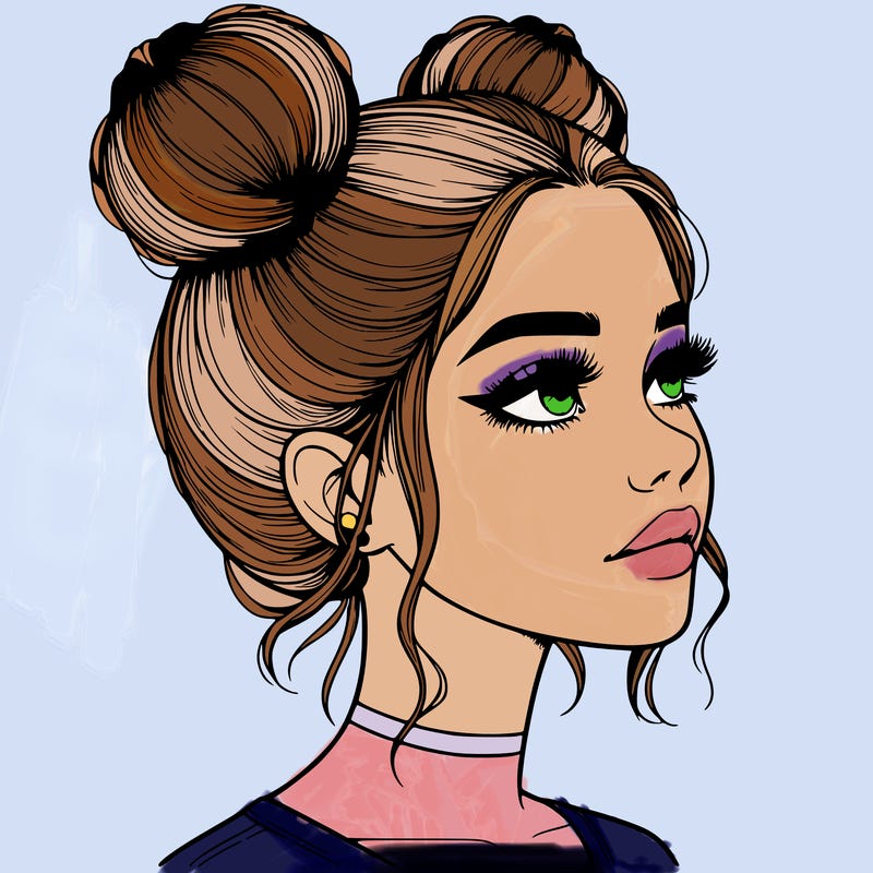 realistic girl with buns on the top of her head
