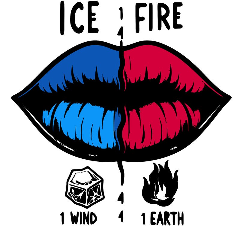 realistic lip split in fourth . 1 fourth ice 1 fire 1wind 1 earth