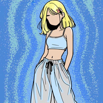 a girl with a white crop top and white baggy pants