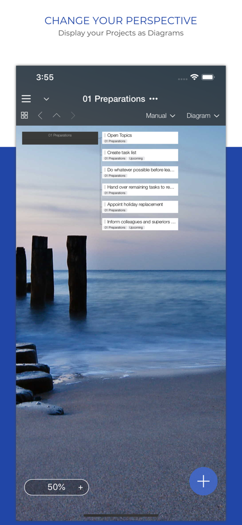 Organize:Pro - Task Manager - Diagram view of project tasks in the Organize Pro app