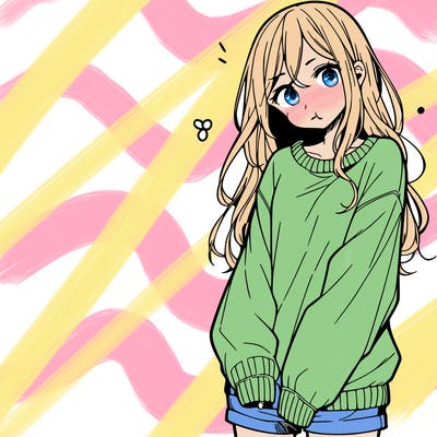 manga teen girl  in a sweater and baggy pants