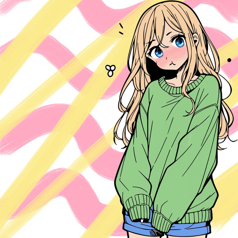manga teen girl  in a sweater and baggy pants