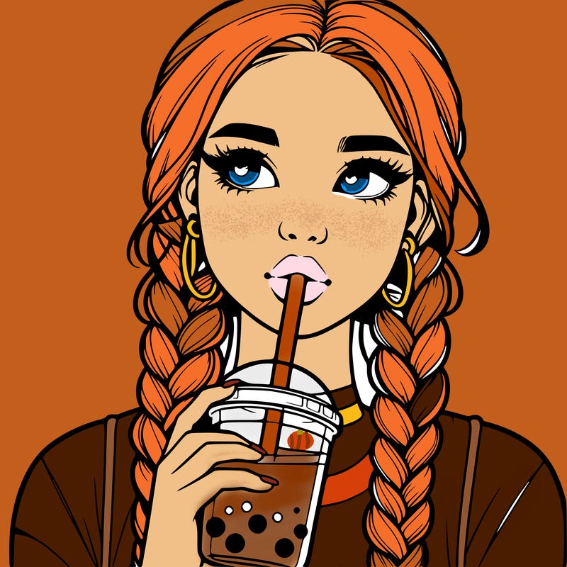 realistic girl with braided hair drinking boba