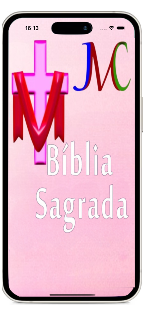 Biblia da Mulher app splash screen with a pink cross and the text Biblia Sagrada