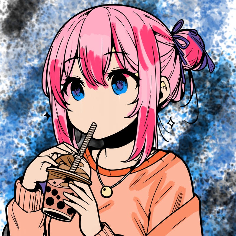 manga character drinking boba
