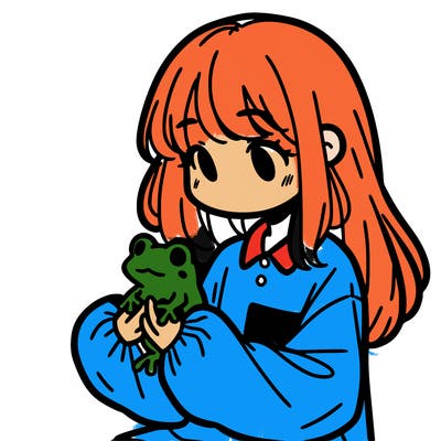 girl with long hair and a oversized shirt. and she is holding a frog