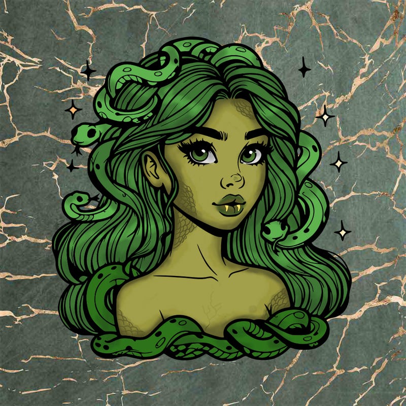 realistic girl with snakes as hair