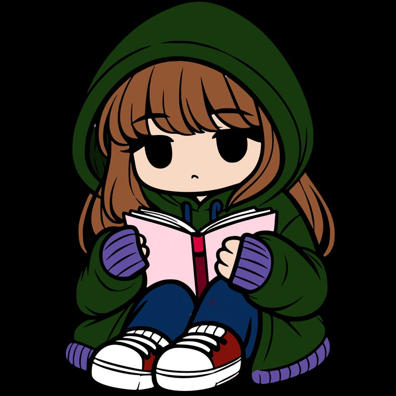girl in oversized hoodie reading a book